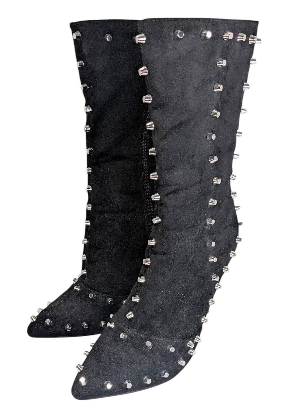 Cape Robbin Black Studded Pointed-Toe Mid-Calf Velvet  Boots Size 8 4" Heel